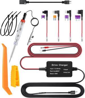 Universal Dash Cam Hardwire Kit, 12V-24V to 5V Radar Detector Hard Wire, Gift 4 Fuse Tap Cable, Test Pencil and Installation Tool Car Camera Charger Power Cord