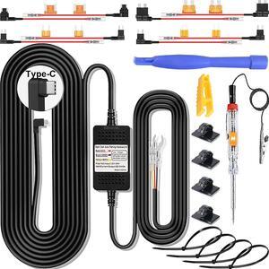 Dash Cam Hardwire Kit, Car Camera Charger Power Cable Hard Wire Kit for Dashcam DC 12V-24V to 5V/2.5A Low Voltage Protection 24h Parking Surveillance with Fuse Tap for Car Dashcam, GPS, Radar (Type-C)