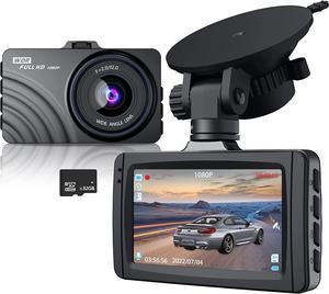 Dash Cam Front, 1080P Full HD Dash Camera for Cars, 3" LCD Dash Cams for Cars, Free 32G SD Card, F2.0 Glass Lens, WDR, Night Vision, Parking Monitor