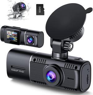 3 Channel Dash Cam Front and Rear with Cabin, 1080P Three Way Triple Car Camera with IR Night Vision, Loop Recording, G-Sensor, Parking Monitor, 64GB U3 SD Card