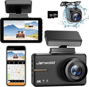 4K Dash Cam Front and Rear, Car Camera Built-in WiFi GPS, Front 4K Rear 1080P Dual Dash Camera for Cars, Dashcam with 64GB SD Card, 3" IPS Screen, Night Vision, Parking Mode, Loop Recording