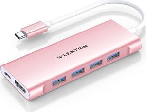 LENTION USB-C Multi-Port Hub with 4K HDMI Output, 100W PD, 4 USB 3.0 Compatible 2023-2016 MacBook Pro, New Mac Air & Surface, Chromebook, More, Stable Driver Adapter (CB-C35, Rose Gold)