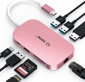 USB C Hub, 9-in-1 Type C Hub with Ethernet Port, 4K USB C to HDMI, 2 USB 3.0 Ports,1 USB 2.0 Port, SD/TF Card Reader, USB-C Power Delivery, Portable for Mac Pro and Other Type C laptops (Pink)