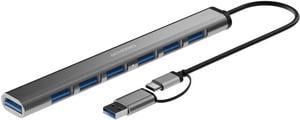 7 USB Hub  Built in USB A Port & USB C to USB Adapter Multiple USB Port for PC, Mac,MacBook Pro, iMac & Desktop - Aluminium Alloy Portable Extra USB Port & Mini USB Hub (7 Ports)