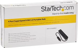 4-Port USB 3.0 Hub with Built-in Cable - SuperSpeed Laptop USB Hub - Portable USB Splitter - Mini USB Hub (ST4300PBU3), Black