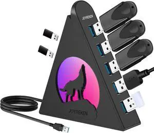 7 Port USB Hub, JoyReken USB 3.0 Hub with 2 FT Long Cable, Vertical USB Exrension Hub for Laptop, MacBook, Xbox, PS4/5, Flash Drive, XPS, PC, Flash Drive, Game Console, Printer, Camera,Keyborad, Mouse