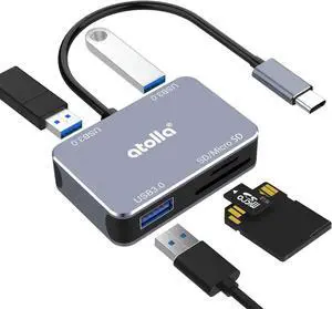 USB C Hub, atolla 5 in 1 Type C Hub with Memory Card Reader for SD/SDXC/SDHC/MMC, Thunderbolt 3 Multiport Adapter Compatible