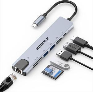 USB C Hub, 7-in-1 USB C Hub Multiport Adapter with USB C to HDMI, RJ45 Ethernet, 100W Power Delivery, USB 3.0 and SD/TF Card Reader, Hurple USB-C Hub for MacBook Pro, iPad Pro, Type C Devices and More