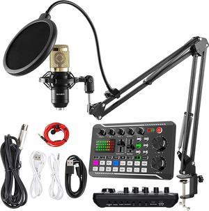 Podcast Microphone Bundle, BM-800 Condenser Mic with Live Sound Card Kit, Podcast Equipment Bundle with voice changer and Mixer functions for PC Smartphone Studio Recording & Broadcasting