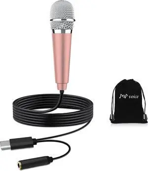 USB C Mini Karaoke Microphone for Android Phone, Laptop, Tablets Small ASMR Microphone for Voice Video Recording Singing, Vlogging, Podcasting YouTube (1 PCS Rose Golden)