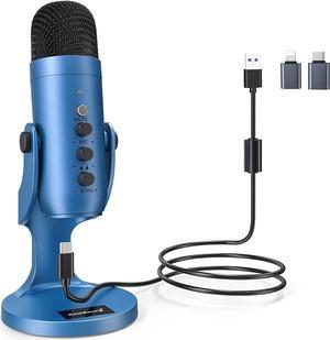 ZealSound USB Microphone,Condenser Gaming Mic for Phone/Laptop/PC/PS4/5/Computer,Microphone with Gain Knob,LED Mute,Monitor Volume Adjustment,Stand Base for Streaming, Podcast, Studio Recording (Blue)