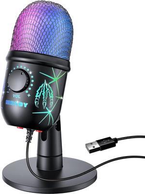 USB Microphone, Plug and Play Gaming Mic for PC, Mac, PS4/5, Podcast Microphone with RGB, Mute, Monitor, Noise Reduction, Volume Gain, Great for Recording, Streaming