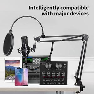 N-S Podcast Equipment Bundle Condenser Microphone Kit with Two Live Sound Card,Adjustable Mic Suspension Scissor Arm, Metal Shock Mount and Double-Layer Pop Filter for Studio Recording & Broadcasting