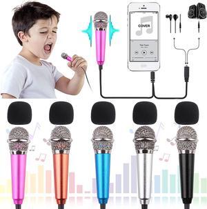 5-Piece Mini Microphone Tiny Microphone Mini Mic for Recording Voice and Singing on iPhone, Android Phones or Tablet, Metal, with 113 cm Cord, 3.5 mm Input (Rose red, Rose Gold, Silver, Blue, Black)