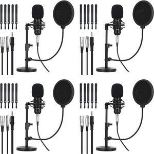 4 Pack XLR Condenser Microphone Professional Studio Cardioid Microphone Kit Includes Cardioid Mics Shock Stand Windproof Cotton Blowout Net Metal Stand Male Female Cable for Podcasting Recording
