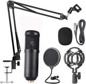 Professional Cardioid Studio Condenser Mic Include Adjustable Suspension Scissor Arm Stand, Shock Mount and Pop Filter for PC Karaoke,Gaming,Studio Recording & Broadcasting