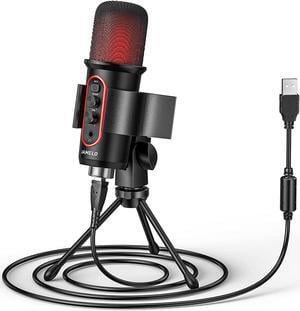 USB Microphone, Computer Condenser Gaming Mic for PC/Laptop/Phone/PS4/5, Headphone Output, Volume Control,Plug and Play, LED Mute Button, for Streaming, Podcast, Studio Recording