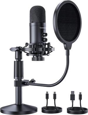 USB Computer Microphone Condenser Podcast Microphone for PC, Recording, Gaming, Streaming, Upgraded Mic with Height Adjustable Stand, Headphone Output, Gain and Volume Knob