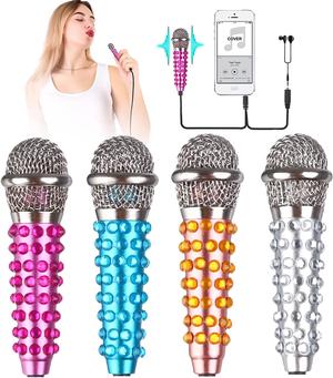 4Pcs Mini Microphone Tiny Microphone Mini Mic for Recording Voice and Singing on iPhone, Android Smartphones or Tablet, Portable Mini Karaoke Microphone