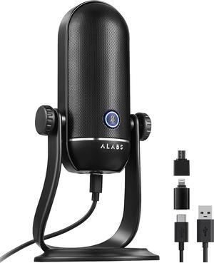 ALABS Podcast Microphone, 192KHz 24bits USB Mic for Computer, Smartphone with Mic Monitoring and Gain Control Condenser Microphone for Podcast Streaming Recording ASMR Gaming, Iron 192