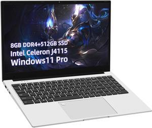 JSHIX  Laptop Windows 11 Pro , 15.6" FHD(1920 x 1080) IPS Display,Intel J4115 CPU Notebook Computer, 8GB RAM DDR4, 512GB  SSD M.2, Backlit Keyboard with Fingerprint Reader,3.3 lbs Silver 512 GB
