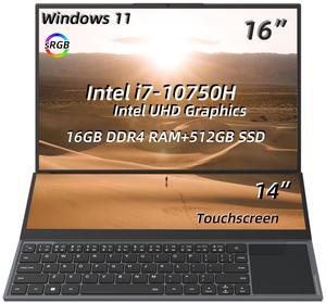 JSHIX Laptop Windows 11 Pro dual screen,main screen16" and 14"Touchscreen secondary screen Intel Core i7 16GB RAM DDR4 512GB SSD,Full Size Keyboard with Fingerprint Reader,Bluetooth 4.2,WIFI 2.4G/5G