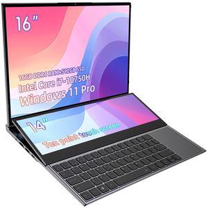 JSHIX  Business Laptop Windows 11 Pro dual screen,main screen16" and 14"Touchscreen secondary screen Intel Core i7 10th Gen 10875H (2.50GHz) 16GB Memory 512GB PCIe SSD