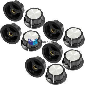 10Pcs Black Silver Tone for 6mm Dia. Shaft Potentiometer 36mm Top RotaryKnobsKd