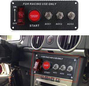 12V Multifunctio Button LED Ignition Panel Engine Start Push Button Carbon Fiber