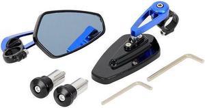 1 Pair 7/8" Motorcycle Black&Blue Rear View Handle Bar End Side Rearview Mirror