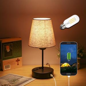 Bedside Desk Lamp Night Light LED With 2*USB Dimmable For Reading Working U7E4