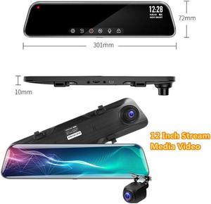 Car DVR 12" Touch Mirror Dual Lens Dash Cam Video Recorder With Rear View Camera