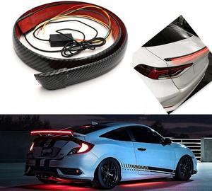 Car Red Multifunction DC12V Carbon Fiber LED Rear Spoiler Light Brake Lamp Strip