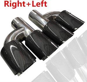 Car Right+Left Glossy Carbon Fiber Exhaust Pipe H Rear Dual Exhaust Tip End