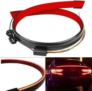 Car Carbon Fiber Rear Trunk Spoiler Lip Light Strip Signal BrakeTail Wing Lamp