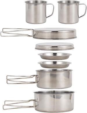 8PCS Camping Cookware Mess Kit Outdoor Cooking Pot Pan Cup Set With Plates O1B6