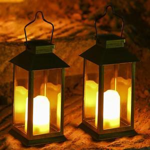 2x Solar Lantern Hanging Light with LEDs Flameless Candle Garden Yard Decor E1U7