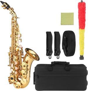 Soprano Saxophone Brass Lacquered Curved Bb Sax W/ Carry Care Kit Z3R6