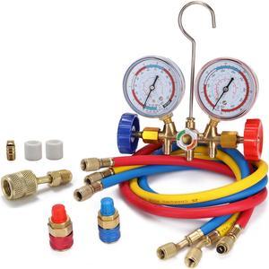 3 Way AC Diagnostic Manifold Gauge Set With 3FT Hoses Couplers & Adapter B5O5