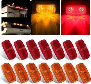 Double Bullseye Led Marker Trailer Lights 10 LED for RV Truck 7Amber+7Red Double Bullseye Led Marker Trailer Lights 10 LED for RV Truck 7Amber+7Red