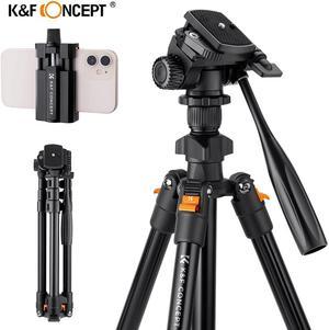 K&F Concept 64 inch/162cm Video Tripod,Lightweight Travel Tripod with 3-Way Swivel Pan Tilt Head Load 3kg/6.6 lbs,Cellphone Holder Smartphone Clip Quick Release Plate, for Phone SLR DSLR Camera