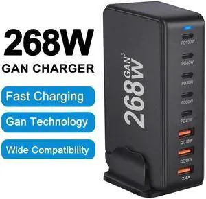 IXJYLCPC USB C Charger 268W Portable Charger USB Type-C Charger Compact GaN Fast Charger USB C Fast Charging Block for MacBook Pro/Air, iPad Pro, iPhone 15 14 Pro, Galaxy Tab S8, S23