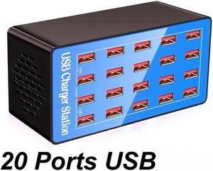 IXJYLCPC 24-Port 100 watt (20 A) USB Charging Station, Travel Desktop USB Rapid Charger, Multi Ports Fast Charger Station Organizer Compatible with Smartphones, Tables, and More Devices - Blue