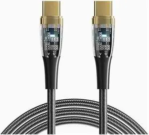 IXJYLCPC USB C to USB C Cable (1-Pack, 3.3ft), 100W 5A USB C Cable Transparent Shell, Type C Charger Cable Fast Charging for MacBook Pro, iPad Pro Air Mini, Samsung Galaxy S23/22/Z Fold/Z Flip, Pixel