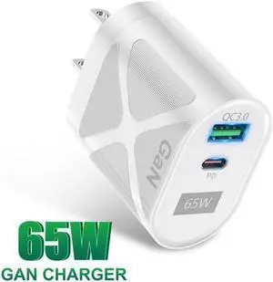 IXJYLCPC 2 Prots USB C 65W Fast Charger USB PD Muti Ports GaN Charger Mobile Phone Quick Charging Type C Wall for iPhone Xiaomi Samsung - White