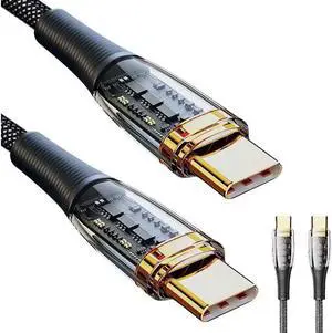 IXJYLCPC 100W USB C to USB C Cable Transparent Shell 5A PD QC 4.0 Type C to Type C Cable Super Fast Charging USB C Cable(3.3ft, Black, 1 Pack)