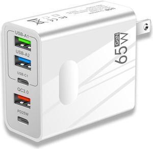 IXJYLCPC 5-Port 65W USB-C PD Laptop Charger Power Adapter Compatible with MacBook Pro/Air, iPad Pro, iPhone 14 Pro, Galaxy Tab S8, S23, Dell XPS 13- White