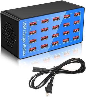 IXJYLCPC Multiple Chargers USB Charging Station, 20-Port 100W 20A Desktop USB Charging Station for Hotels, Schools, Shops, Shopping malls and Travel - Blue