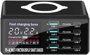 IXJYLCPC 110W 8 Port USB C Charging Station Hub Block Charger Power Strip Adapter Plug Cube, 4C4A (C1 45W + C2 30W+C3/C4 20W) + 15W Wireless Charging, USB C Fast Charger for Cell Phone, Tablet