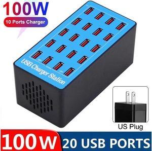 IXJYLCPC USB Charging Station, 20 USB Fast Ports Charge Docking Station, Multi Device Charger Organizer Compatible with iPad, iPhone, Tablet and Cell Phone - Blue